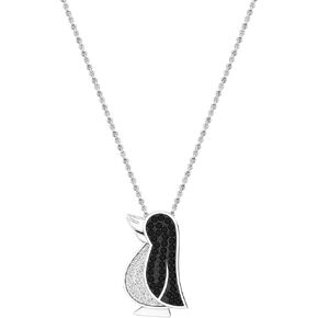 مجموعة Romazzlingrock 0.22 CT Round Black & White Diamond Penguin قلادة مع سلسلة فضية 18 بوصة الذهب الصلب in Kuwait