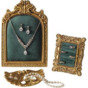 3-piece Jewelry Display Tray Set, Velvet Slots Ring Dish Earring Holder Organizer, Vintage Necklace Jewelry Stand for Selling, Baroque Trinket Storage Dish Gifts for Women Wedding in Saudi Arabia