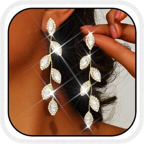 Catery Crystal Wedding Earrings Rhinestones Dangling Earrings Leaf Bridal Ear Jewelry for Brides and Women in Kuwait