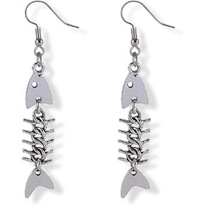 Fish Bone Grunge Necklace Earrings for Women Gothic Y2K Jewelry Set Weird Punk Fishing Necklace Earrings Fish Skeleton Dangle Earring Emo Jewelry in Saudi Arabia