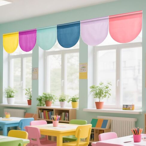 GISGFIM 6 PCS School Classroom Stretains Dark to School Stretains Easy تثبيت ديكور فصول دراسية ملونة للرعاية النهارية في غرفة النوم الأولية غرفة المعيشة 21 "× 24" (الظلام) in Kuwait