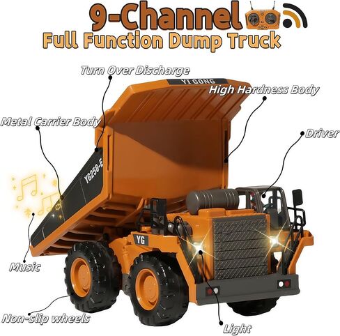 9-Channel Metal 1:16 RC Bulldozer with Lights and Sound - Remote Control Heavy Equipment Construction Vehicles Dozer Toys for Adults Kids Boys Ages 6 7 8 9 10 11 12 in Saudi Arabia