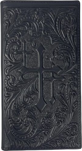 Urbalabs Western Cowboy Leather Long Wallets for Men Checkbook Tooled Wallet Tri Cross Bifold Long Cowboys Billfold Hand Stitched Rodeo RFID Blocking Mens Long Wallet Rodeo Style Cowboy Up (Brown) in Kuwait