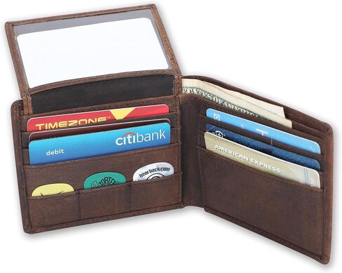 جلود الحبوب الكاملة RFID حظر محفظة Bifold للرجال مع حامل الغيتار ، و Billfold Slim Leather ، ومحفظة هدية كلاسيكية (محفظة تمريرة ، بنية) in Kuwait