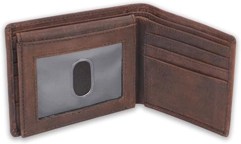 جلود الحبوب الكاملة RFID حظر محفظة Bifold للرجال مع حامل الغيتار ، و Billfold Slim Leather ، ومحفظة هدية كلاسيكية (محفظة تمريرة ، بنية) in Kuwait