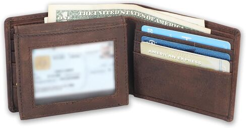 جلود الحبوب الكاملة RFID حظر محفظة Bifold للرجال مع حامل الغيتار ، و Billfold Slim Leather ، ومحفظة هدية كلاسيكية (محفظة تمريرة ، بنية) in Kuwait