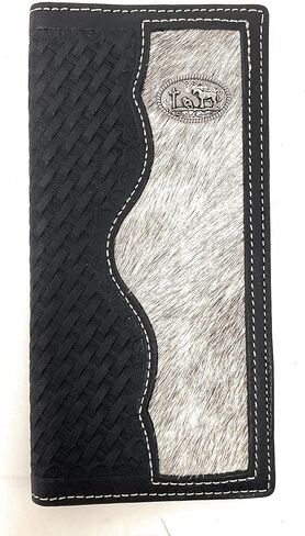 Western Basketweave Genuine Leather Cowhide Cow fur Praying Cowboy Men's Long Bifold Wallet in 3 colors (Brown) in Saudi Arabia