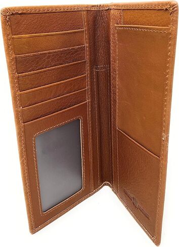 Western Basketweave Genuine Leather Cowhide Cow fur Praying Cowboy Men's Long Bifold Wallet in 3 colors (Brown) in Saudi Arabia