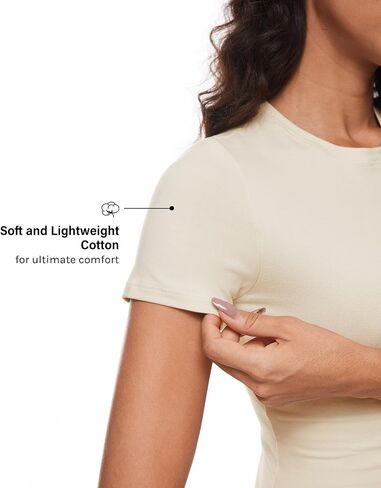 INLYRIC Women's Summer Short Sleeve Tops - Cotton Trendy Cute Basic Casual Crew Neck Single Layer T Shirts Tees Tops in Saudi Arabia