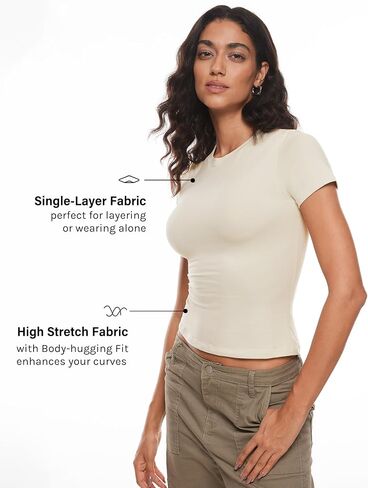 INLYRIC Women's Summer Short Sleeve Tops - Cotton Trendy Cute Basic Casual Crew Neck Single Layer T Shirts Tees Tops in Saudi Arabia