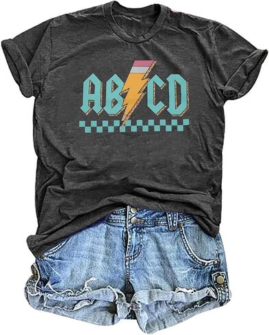 Teacher Shirts Women Kindergarten Teacher Shirt Cute ABCD Pencil Graphic Short Sleeve Top Casual Inspirational Tee Tops in Saudi Arabia