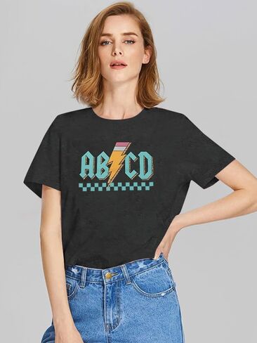 Teacher Shirts Women Kindergarten Teacher Shirt Cute ABCD Pencil Graphic Short Sleeve Top Casual Inspirational Tee Tops in Saudi Arabia