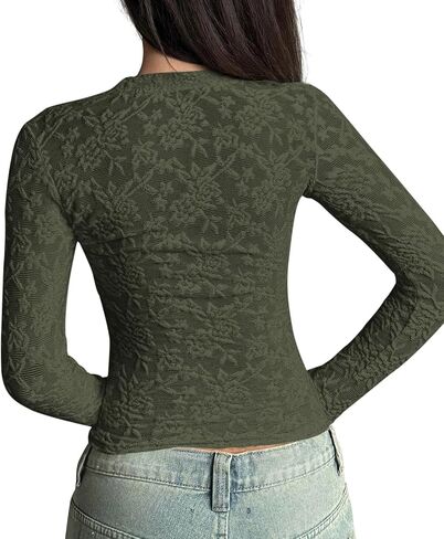 Prettygarden نساء 2025 خريف الأكمام طويلة الدانتيل tirts crewneck silm fit in Saudi Arabia