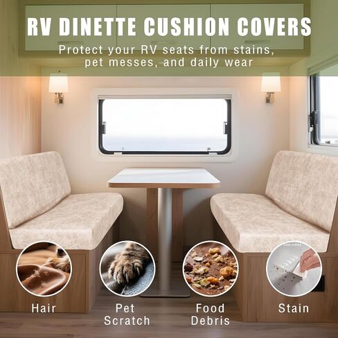 4PCS Leather Look RV Dinette Cushion Covers, Stretchable Camper Cushion Covers Washable Rv Seat Covers Furniture Protector Rv Covers with 2 Brown Backrest Cover & 2 Bench Cover in Saudi Arabia