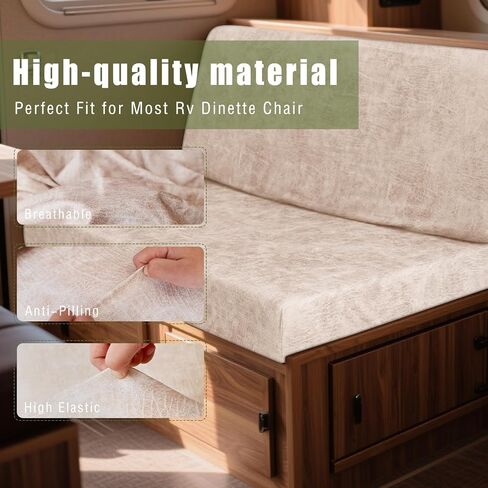 4PCS Leather Look RV Dinette Cushion Covers, Stretchable Camper Cushion Covers Washable Rv Seat Covers Furniture Protector Rv Covers with 2 Brown Backrest Cover & 2 Bench Cover in Saudi Arabia