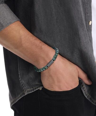 Calvin Klein Men's Jewelry - Square Hematite Beaded Bracelet - Adjustable and Comfortable - Fashion Statement for Everyday Wear - Gift for Him in Saudi Arabia