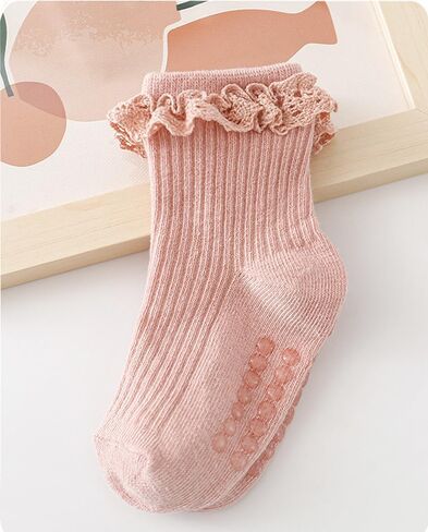 DRESHOW BQUBO Baby Girls Toddler Girls Anti Slip Socks Cute Frilly Ruffle Socks Grip Ankle Baby Socks for Infant Toddler in Kuwait