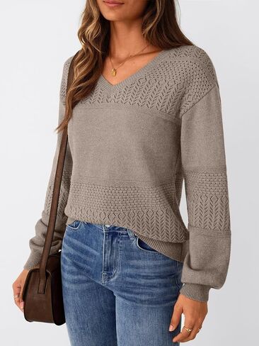 LILLUSORY Women's Hollowed-Out V Neck Sweater Business Casual Pullover Tops in Saudi Arabia