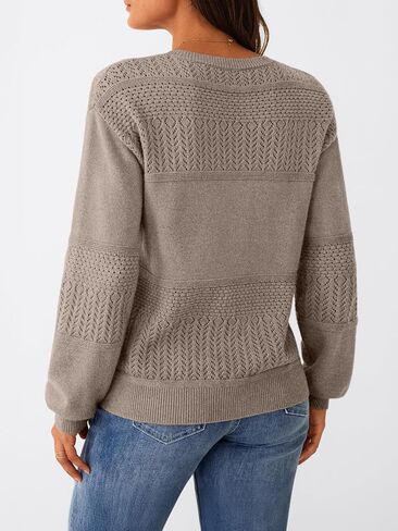 LILLUSORY Women's Hollowed-Out V Neck Sweater Business Casual Pullover Tops in Saudi Arabia