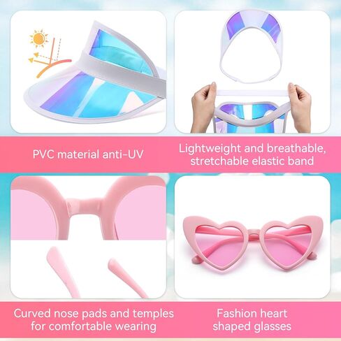 Sun Visor Hats and Heart Sunglasses Cap Clip-on Vintage UV Protection Beach Outdoor for Party Supplies in Kuwait