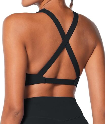 Sunzel Women's Sports Bra Criss Cross Back Yoga Crop Top with Removable Pads Double Lined V Neck Wirefree Padded Workout Bra in Saudi Arabia