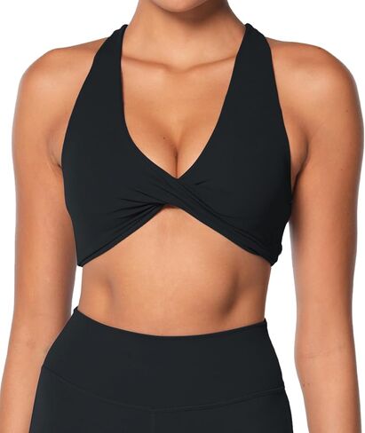 Sunzel Women's Sports Bra Criss Cross Back Yoga Crop Top with Removable Pads Double Lined V Neck Wirefree Padded Workout Bra in Saudi Arabia