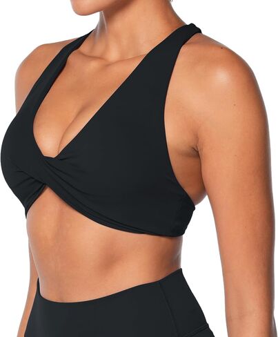 Sunzel Women's Sports Bra Criss Cross Back Yoga Crop Top with Removable Pads Double Lined V Neck Wirefree Padded Workout Bra in Saudi Arabia