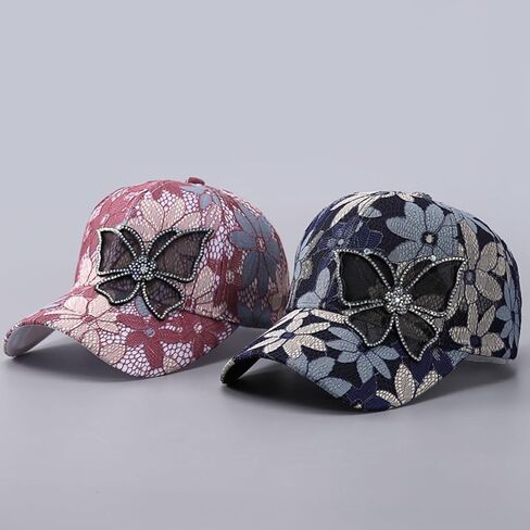 Women's Sun Hat Shiny Rhinestone Inlaid Baseball Cap Fashionable Lace Embroidery Lightweight Breathable Sunshade in Kuwait