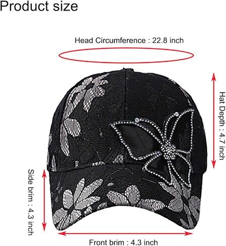 Women's Sun Hat Shiny Rhinestone Inlaid Baseball Cap Fashionable Lace Embroidery Lightweight Breathable Sunshade in Kuwait