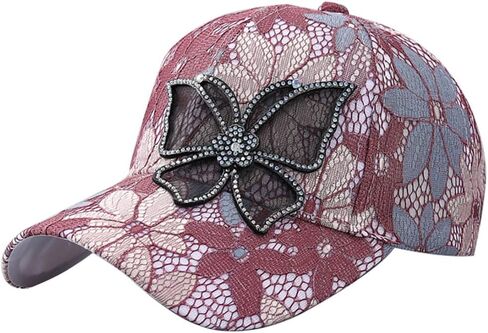 Women's Sun Hat Shiny Rhinestone Inlaid Baseball Cap Fashionable Lace Embroidery Lightweight Breathable Sunshade in Kuwait