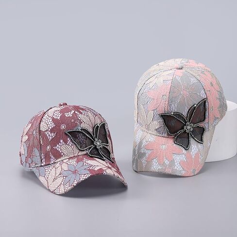 Women's Sun Hat Shiny Rhinestone Inlaid Baseball Cap Fashionable Lace Embroidery Lightweight Breathable Sunshade in Kuwait