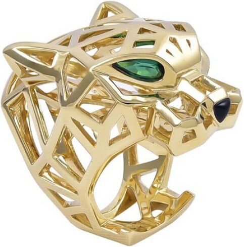 14K Yellow Gold Finish Round Cut Green Emerald 925 Sterling Silver Diamond Panther Face Ring for Men in Saudi Arabia