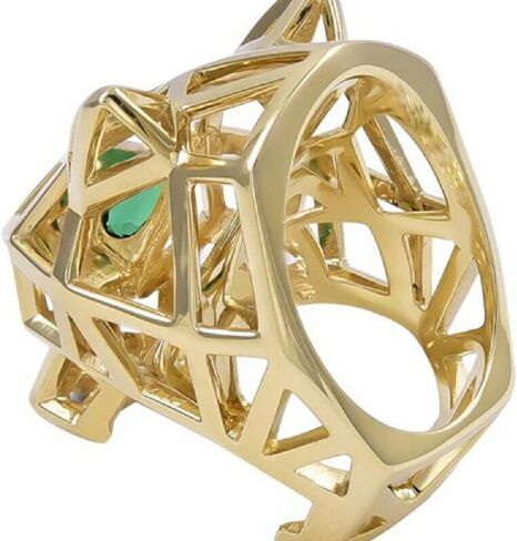 14K Yellow Gold Finish Round Cut Green Emerald 925 Sterling Silver Diamond Panther Face Ring for Men in Saudi Arabia
