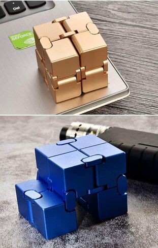 Aluminum Alloy Anti-Stress and Anxiety Finger Flip Cube for Adults, Men, and Women, Ideal Desk Toy for Work or Home - Infinity Cube Desk Toy (Blue) in Kuwait