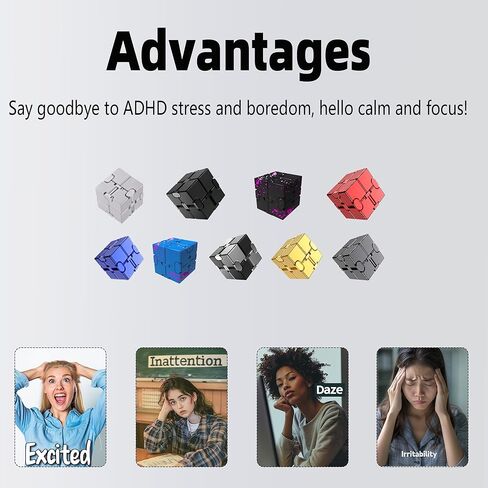 Aluminum Alloy Anti-Stress and Anxiety Finger Flip Cube for Adults, Men, and Women, Ideal Desk Toy for Work or Home - Infinity Cube Desk Toy (Blue) in Kuwait