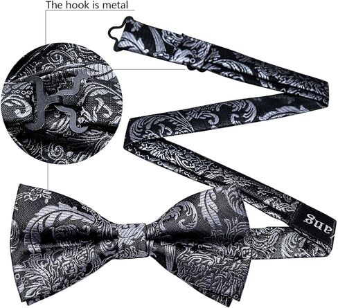 Barry.Wang Grey Black Bow Tie for Men Floral Silk Pre-Tied Bowtie Pocket Square Cufflinks Set Formal Wedding Party Prom in Saudi Arabia