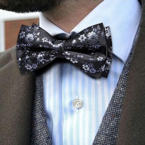 Barry.Wang Grey Black Bow Tie for Men Floral Silk Pre-Tied Bowtie Pocket Square Cufflinks Set Formal Wedding Party Prom in Saudi Arabia