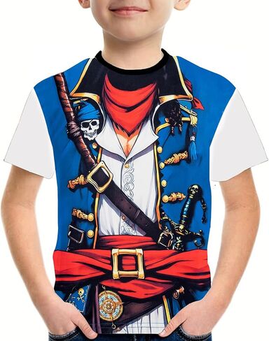 Okbebe Kids Pirate T-Shirts Halloween Boys Cosplay Buccaneer Captain Short Sleeve Tee in Kuwait