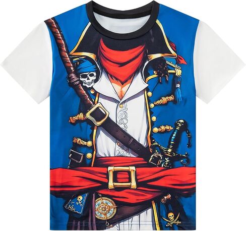 Okbebe Kids Pirate T-Shirts Halloween Boys Cosplay Buccaneer Captain Short Sleeve Tee in Kuwait