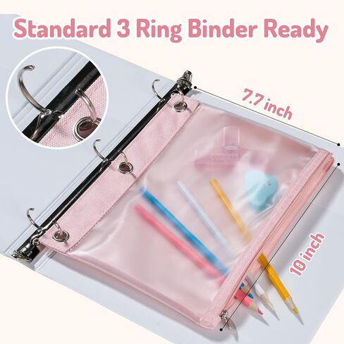 Forvencer Pencil Pouch for 3 Ring Binder, Large Capacity Binder Pencil Pouch with Smooth Zipper & 3 Reinforced Grommets, Pencil Case for Binder Clear Window to Organize School Office Supplies, Purple in Kuwait