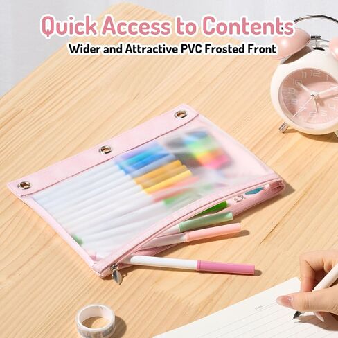 Forvencer Pencil Pouch for 3 Ring Binder, Large Capacity Binder Pencil Pouch with Smooth Zipper & 3 Reinforced Grommets, Pencil Case for Binder Clear Window to Organize School Office Supplies, Purple in Kuwait