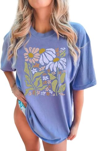 Beach Sunset Palm Trees Graphic Oversized Shirt Womens Retro Summer Beach Party T-Shirt Tropical Vacation Tee Tops in Kuwait