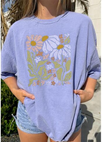 Beach Sunset Palm Trees Graphic Oversized Shirt Womens Retro Summer Beach Party T-Shirt Tropical Vacation Tee Tops in Kuwait