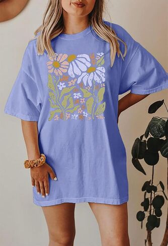 Beach Sunset Palm Trees Graphic Oversized Shirt Womens Retro Summer Beach Party T-Shirt Tropical Vacation Tee Tops in Kuwait