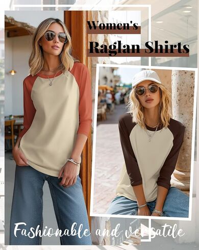 Huukeay 3 Pack Women's 3/4 Sleeve Raglan Shirts, Crew Neck Cotton Blend Casual Baseball Tops Color Block Basic Jersey Tees in Kuwait