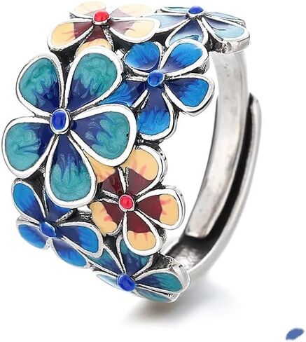 Haixian Fashion Rose Peony Flower Dite Ring ، Fild Sight Plessed Plated Ploral Finamel Band Band Jewelry for Women in Kuwait