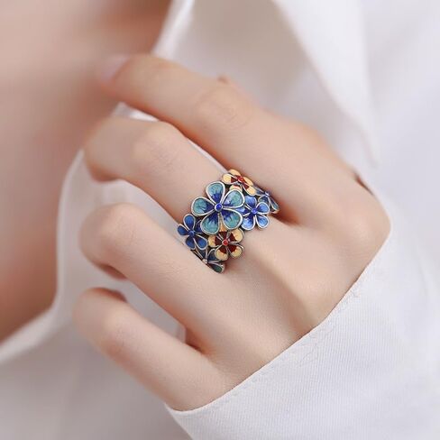 Haixian Fashion Rose Peony Flower Dite Ring ، Fild Sight Plessed Plated Ploral Finamel Band Band Jewelry for Women in Kuwait