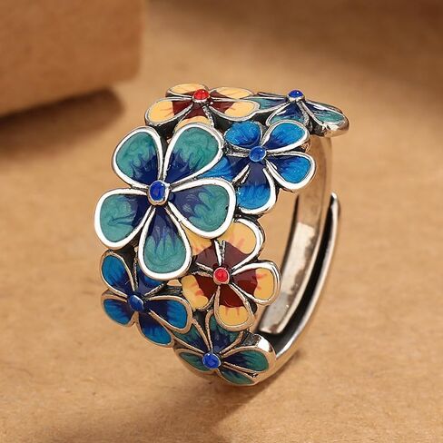 Haixian Fashion Rose Peony Flower Dite Ring ، Fild Sight Plessed Plated Ploral Finamel Band Band Jewelry for Women in Kuwait