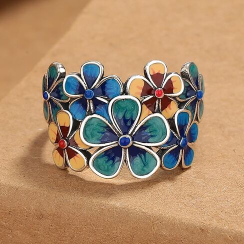 Haixian Fashion Rose Peony Flower Dite Ring ، Fild Sight Plessed Plated Ploral Finamel Band Band Jewelry for Women in Kuwait