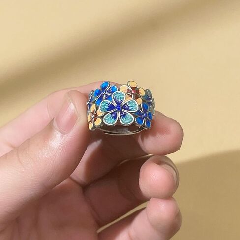 Haixian Fashion Rose Peony Flower Dite Ring ، Fild Sight Plessed Plated Ploral Finamel Band Band Jewelry for Women in Kuwait